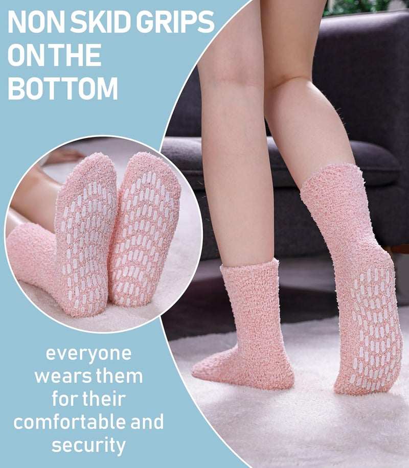 Yebing Store Non Slip Hospital Socks for Women with Grips Fuzzy Cozy Anti Skid Slipper Socks Winter Warm Soft Fluffy Sleep Socks - Image 3